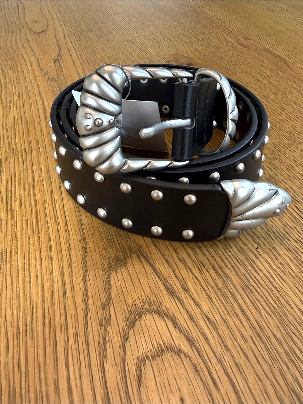 Good American Studded Western Leather Belt Black Silver GAB036 NWT - Picture 8 of 15